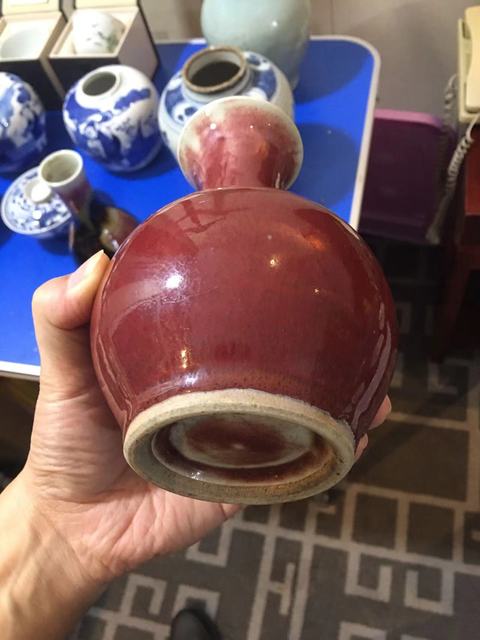 古玩陶瓷郎紅釉撇口瓶真品鑒賞圖