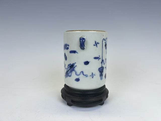 古玩陶瓷清中期·青花博古紋小罐真品鑒賞圖