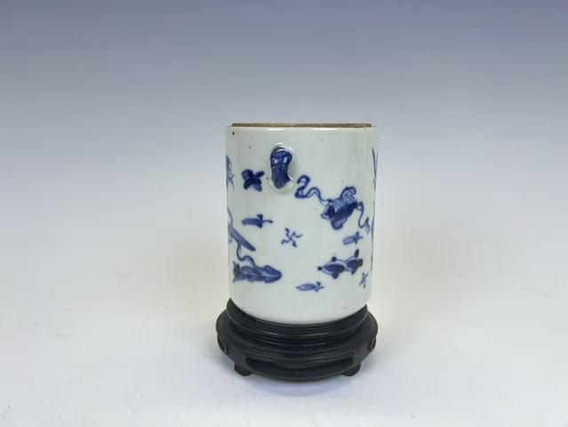 古玩陶瓷清中期·青花博古紋小罐真品鑒賞圖