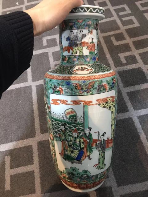 古玩陶瓷人物紋五彩棒槌瓶真品鑒賞圖