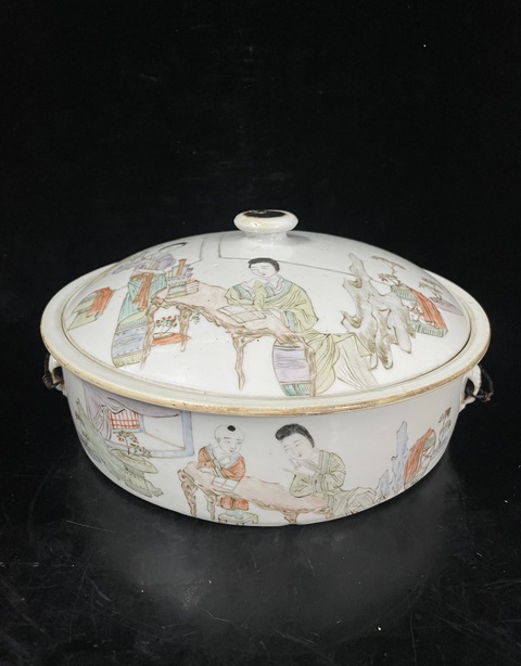 古玩陶瓷淺絳人物故事一品鍋真品鑒賞圖