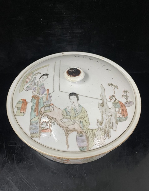 古玩陶瓷淺絳人物故事一品鍋真品鑒賞圖