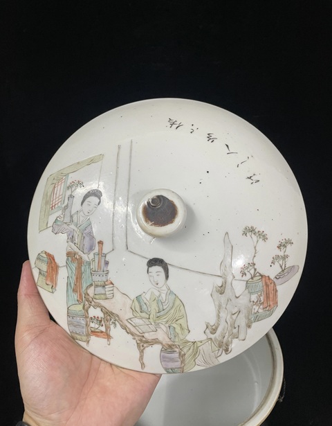 古玩陶瓷淺絳人物故事一品鍋真品鑒賞圖