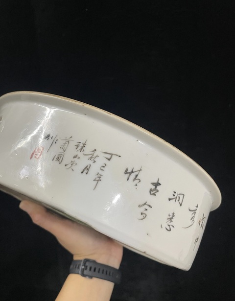 古玩陶瓷淺絳人物故事一品鍋真品鑒賞圖