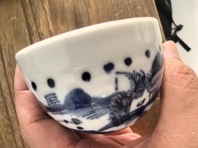 古玩陶瓷山水紋青花文房小缸真品鑒賞圖