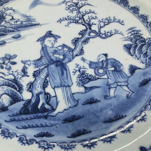 古玩陶瓷青花山水人物折沿盤拍賣,當前價格1880元