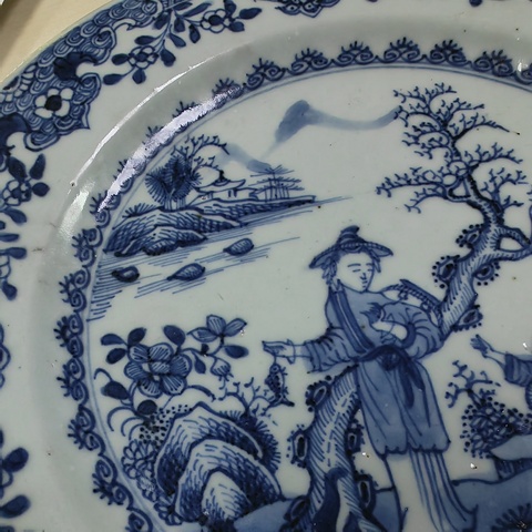 古玩陶瓷青花山水人物折沿盤拍賣,當前價格1880元
