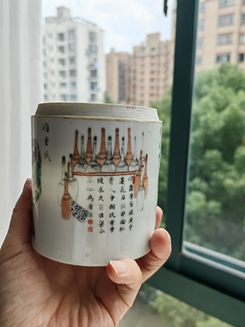 古玩陶瓷粉彩無雙譜人物蓋缸真品鑒賞圖