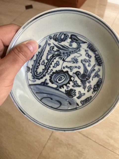 古玩陶瓷青花百鳥朝鳳盤真品鑒賞圖