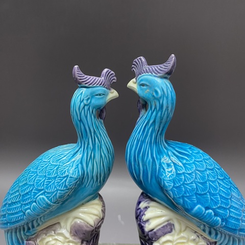 古玩陶瓷鳳凰牡丹孔雀藍(lán)釉擺件真品鑒賞圖