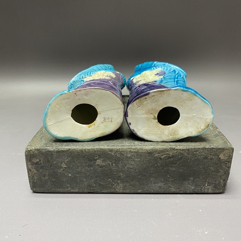 古玩陶瓷鳳凰牡丹孔雀藍(lán)釉擺件真品鑒賞圖