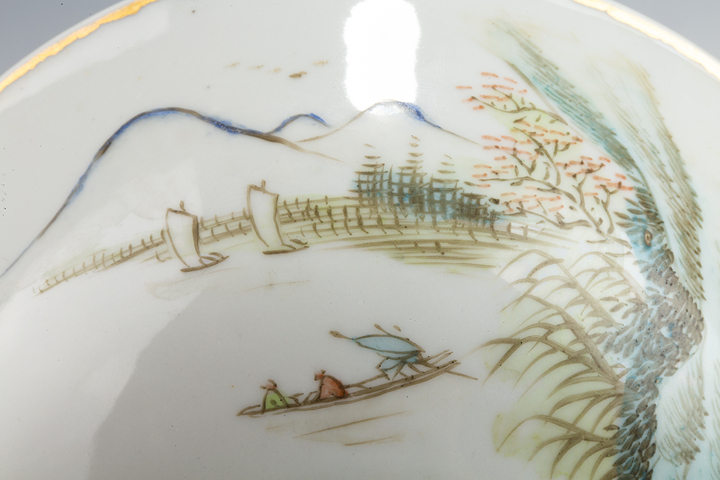 古玩陶瓷民國·淺絳彩山水詩文碗真品鑒賞圖