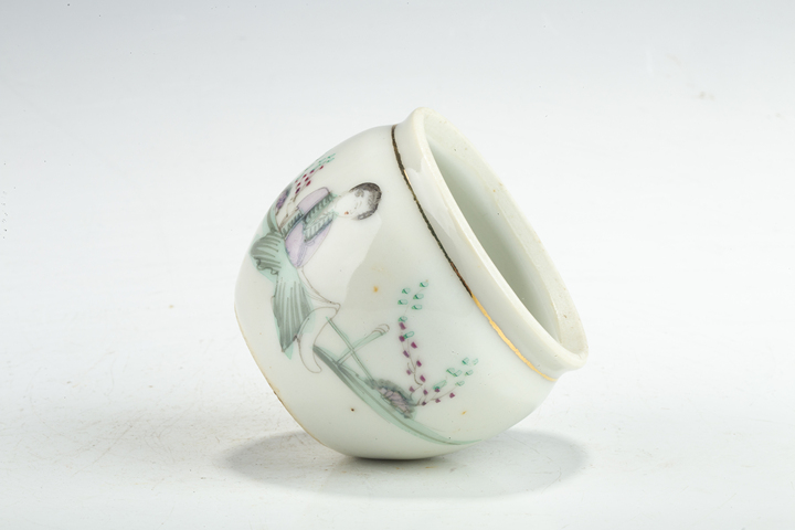 古玩陶瓷民國·粉彩桃花仕女圖小水缸真品鑒賞圖