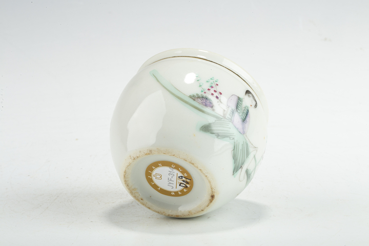 古玩陶瓷民國·粉彩桃花仕女圖小水缸真品鑒賞圖