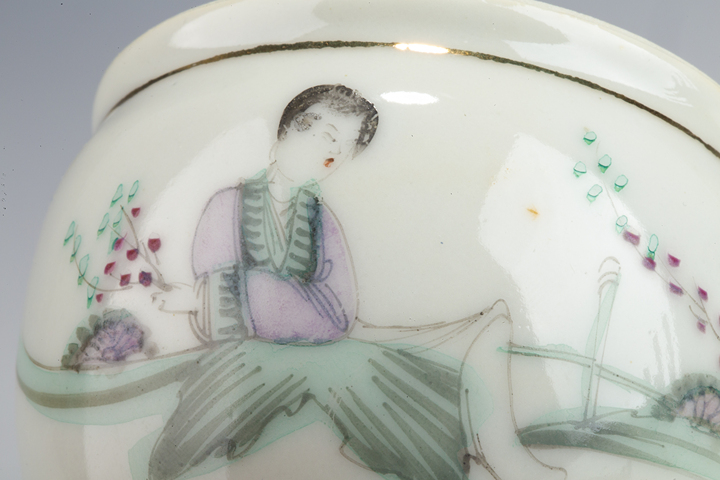 古玩陶瓷民國·粉彩桃花仕女圖小水缸真品鑒賞圖