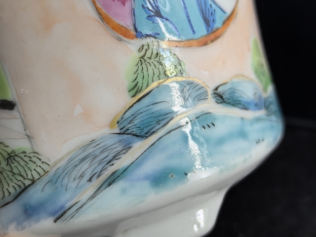 古玩陶瓷清中期廣彩人物故事菖蒲盆。真品鑒賞圖