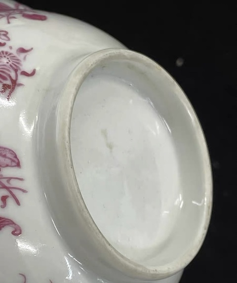 古玩陶瓷清乾隆 胭脂紅花卉紋折腰碗真品鑒賞圖