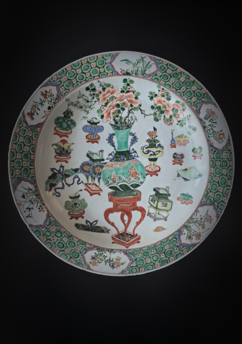 古玩陶瓷康熙五彩博古紋大盤(pán)拍賣(mài)，當(dāng)前價(jià)格28888元