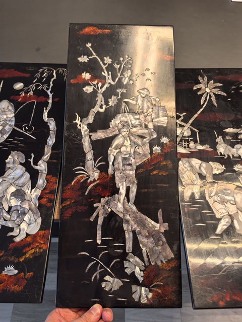 古玩陶瓷木胎漆器嵌螺鈿人物紋文房掛屏真品鑒賞圖
