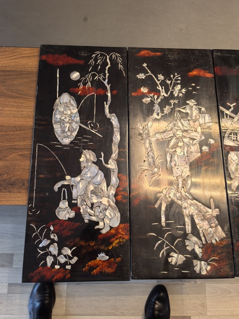 古玩陶瓷木胎漆器嵌螺鈿人物紋文房掛屏真品鑒賞圖