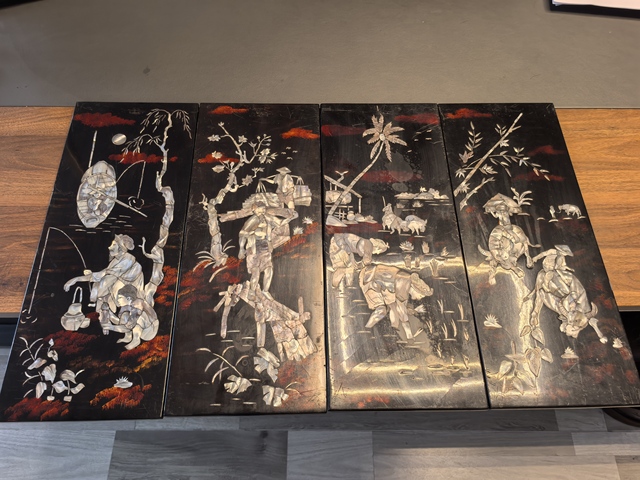 古玩陶瓷木胎漆器嵌螺鈿人物紋文房掛屏真品鑒賞圖