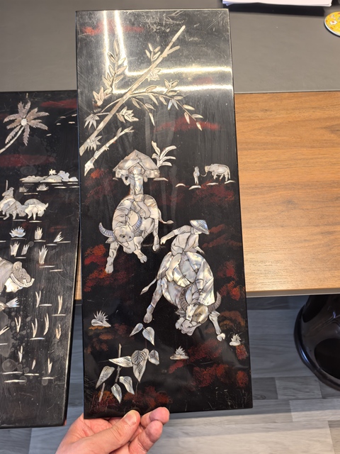古玩陶瓷木胎漆器嵌螺鈿人物紋文房掛屏真品鑒賞圖