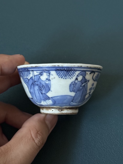 古玩陶瓷三星高照圖青花杯真品鑒賞圖