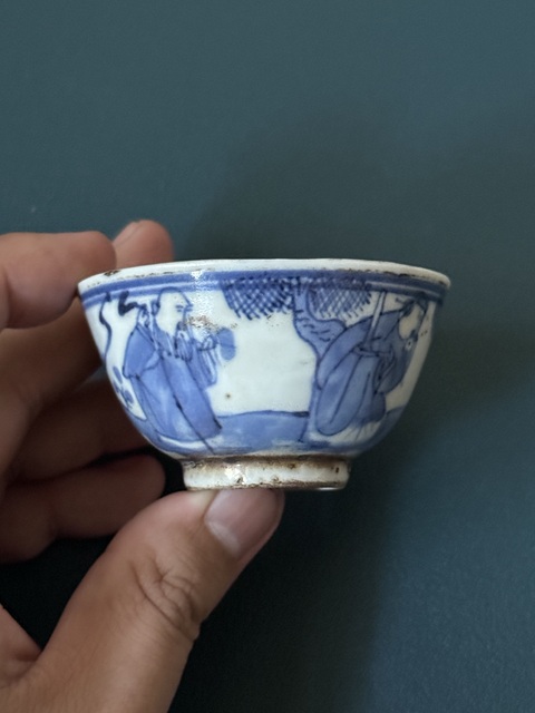 古玩陶瓷三星高照圖青花杯真品鑒賞圖