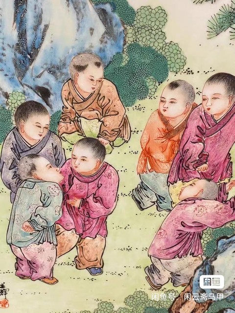 古玩陶瓷嬰戲紋瓷板畫真品鑒賞圖