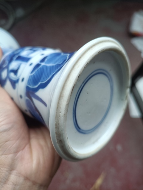 古玩陶瓷青花饕餮紋花觚，疑似復(fù)窯真品鑒賞圖