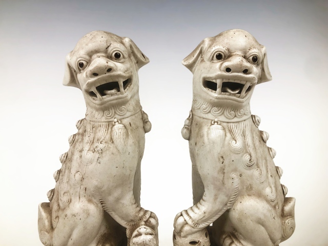 古玩陶瓷民國至創匯·素胎獅子造像（一對）真品鑒賞圖