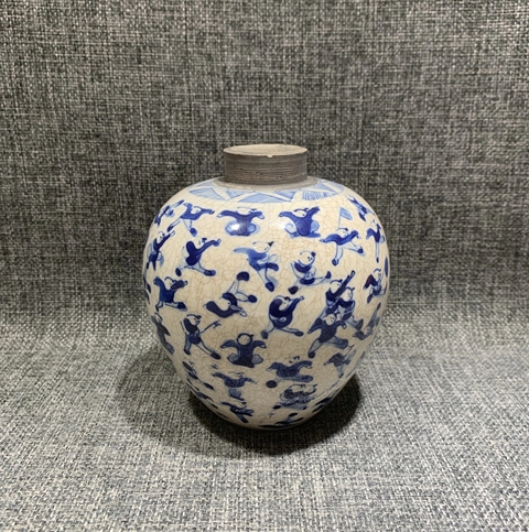 古玩陶瓷煨瓷青花嬰戲圖罐真品鑒賞圖