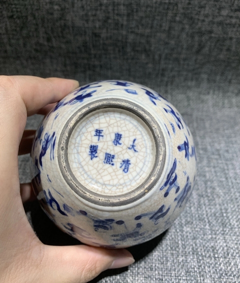 古玩陶瓷煨瓷青花嬰戲圖罐真品鑒賞圖