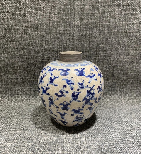 古玩陶瓷煨瓷青花嬰戲圖罐真品鑒賞圖