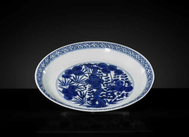 古玩陶瓷松竹梅青花盤真品鑒賞圖