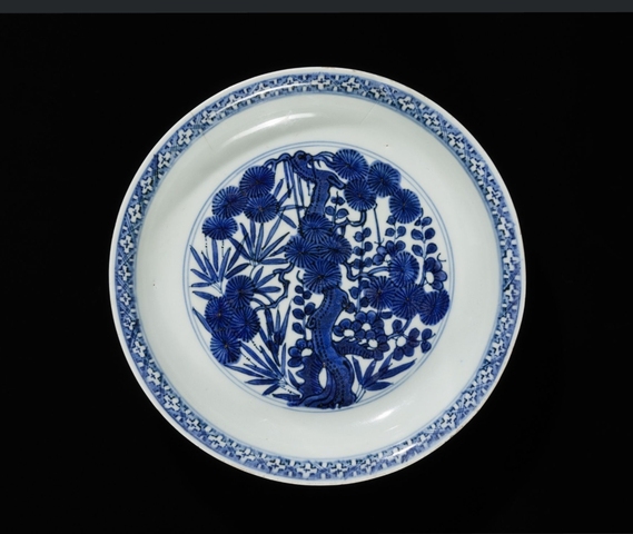 古玩陶瓷松竹梅青花盤真品鑒賞圖