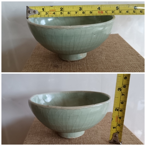 古玩陶瓷明代·青釉暗刻篦紋碗真品鑒賞圖