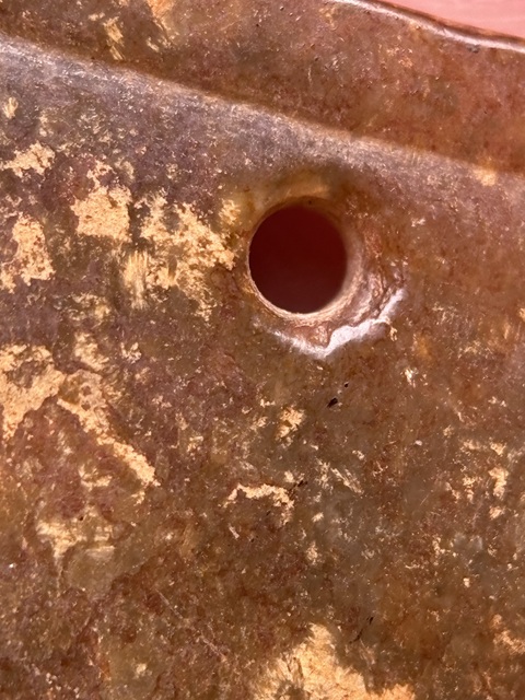 古玩玉器西周滿紅沁柄型器真品鑒賞圖
