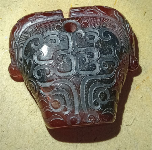 古玩玉器仿古獸面紋件真品鑒賞圖