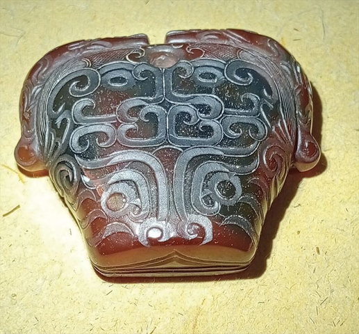古玩玉器仿古獸面紋件真品鑒賞圖