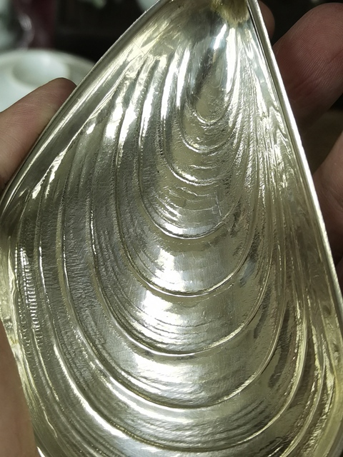 古玩雜項(xiàng)歐洲800純銀仿生扇貝碟真品鑒賞圖