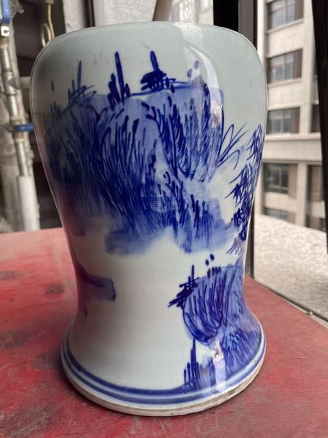 古玩陶瓷青花山水紋擺件真品鑒賞圖