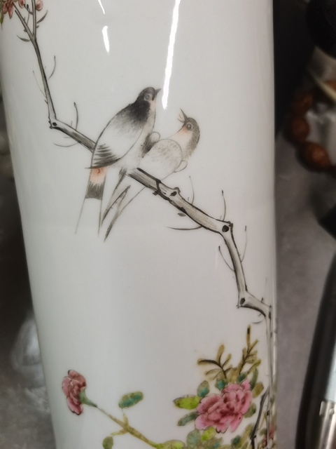 古玩陶瓷花鳥紋淺絳彩帽筒真品鑒賞圖