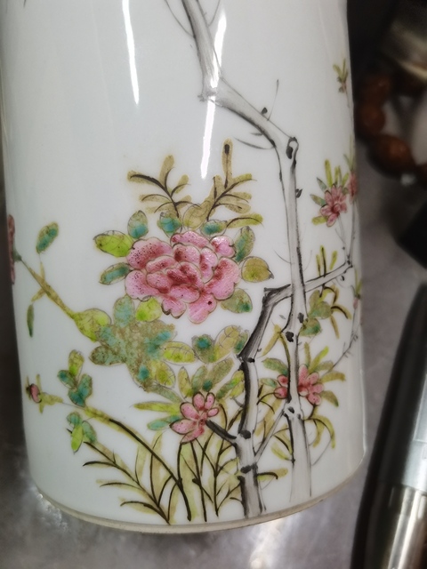 古玩陶瓷花鳥紋淺絳彩帽筒真品鑒賞圖