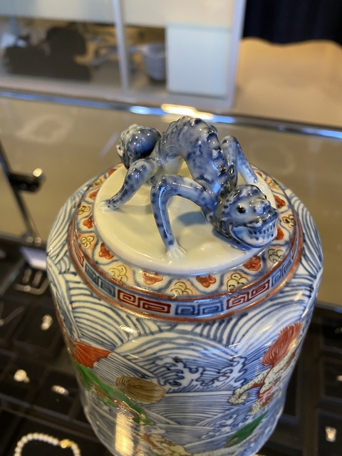 古玩陶瓷晚清青花五彩瓷鐘真品鑒賞圖