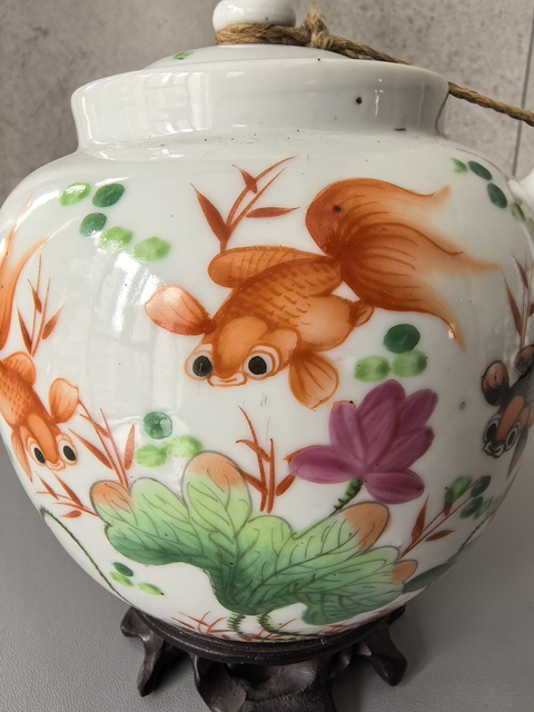 古玩陶瓷粉彩金玉滿堂紋茶壺真品鑒賞圖