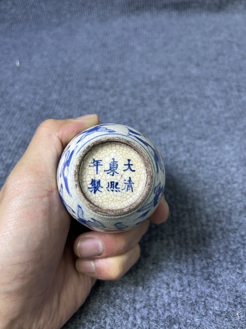 古玩陶瓷青花煨瓷百子紋小罐真品鑒賞圖