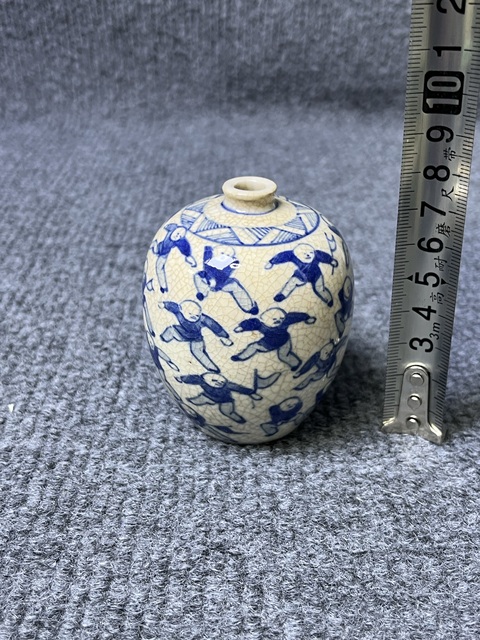 古玩陶瓷青花煨瓷百子紋小罐真品鑒賞圖