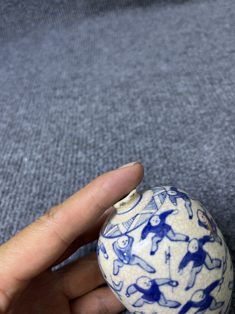 古玩陶瓷青花煨瓷百子紋小罐真品鑒賞圖