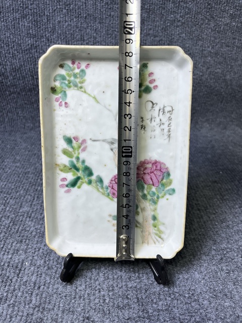 古玩陶瓷淺降彩花鳥(niǎo)紋文盤(pán)真品鑒賞圖